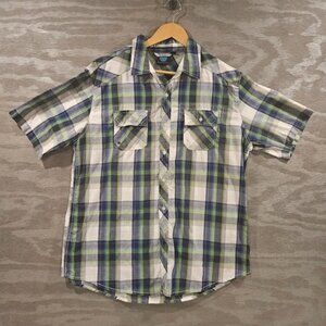 Burnside SZ 2XL Short Sleeve Blue Green Plaid Collared Button Up Country Shirt